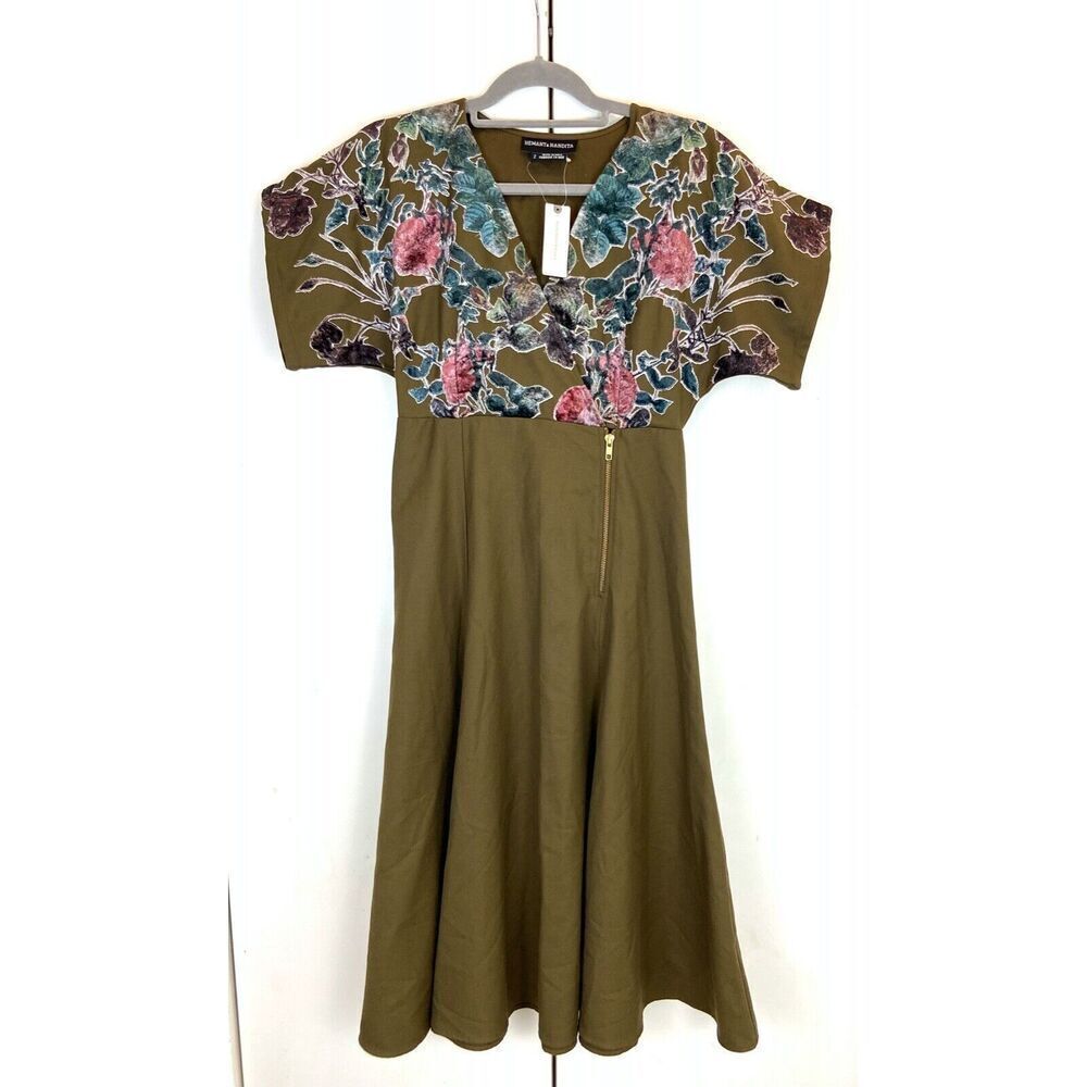NWT Hemant & Nandita Swing Dress women's 2 textured floral midi kaftan - Picture 2 of 6